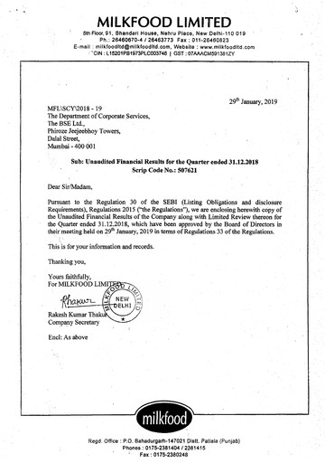 Thumbnail Milkfood Limited Quarterly Report 2018-q4