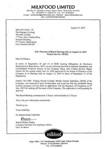 Thumbnail Milkfood Limited Quarterly Report 2019-q2