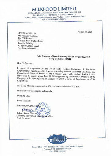 Thumbnail Milkfood Limited Quarterly Report 2020-q2