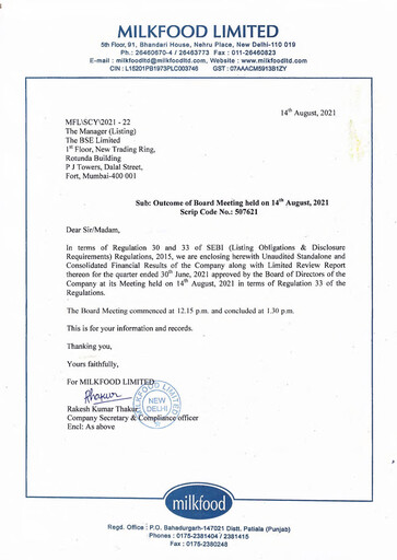 Thumbnail Milkfood Limited Quarterly Report 2021-q2