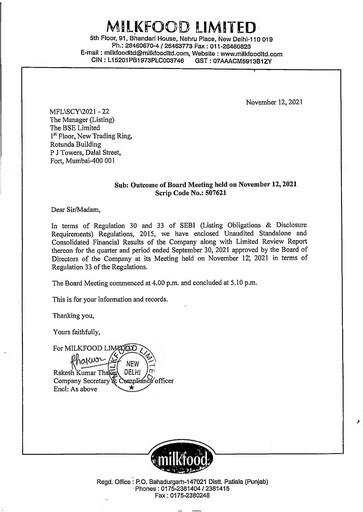 Thumbnail Milkfood Limited Quarterly Report 2021-q3