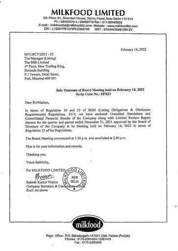 Thumbnail Milkfood Limited Quarterly Report 2021-q4