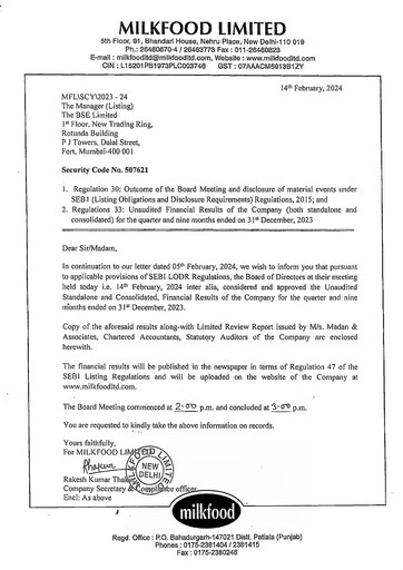Thumbnail Milkfood Limited Quarterly Report 2023-q4