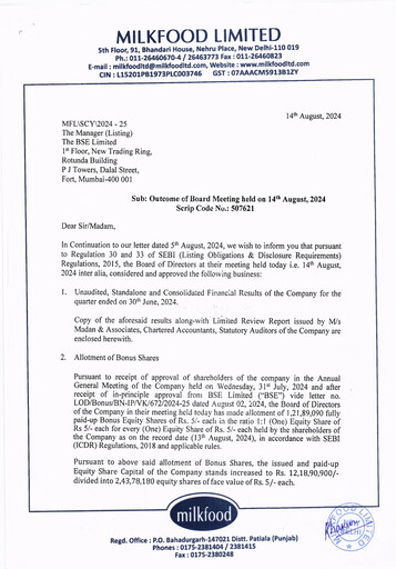 Thumbnail Milkfood Limited Quarterly Report 2024-q2