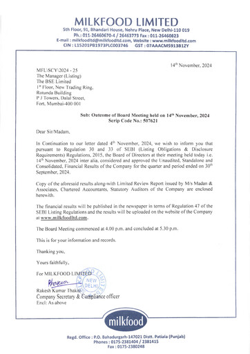 Thumbnail Milkfood Limited Quarterly Report 2024-q3