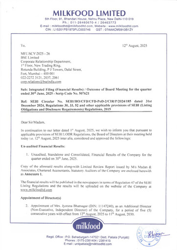 Thumbnail Milkfood Limited Quarterly Report 2025-q2