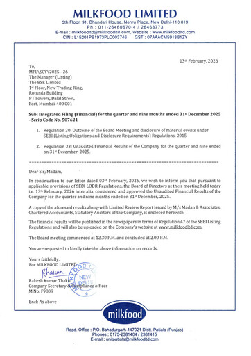 Thumbnail Milkfood Limited Quarterly Report 2025-q3
