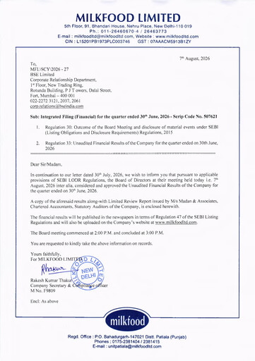 Thumbnail Milkfood Limited Quarterly Report 2026-q1