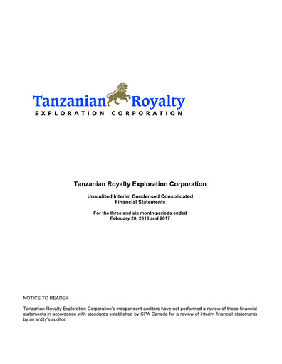 Thumbnail Tanzanian Gold Corporation Quarterly Report 2018-q2