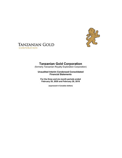 Thumbnail Tanzanian Gold Corporation Quarterly Report 2020-q2