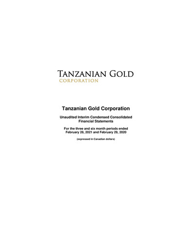 Thumbnail Tanzanian Gold Corporation Quarterly Report 2021-q2