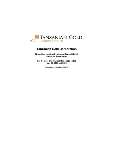 Thumbnail Tanzanian Gold Corporation Quarterly Report 2021-q3