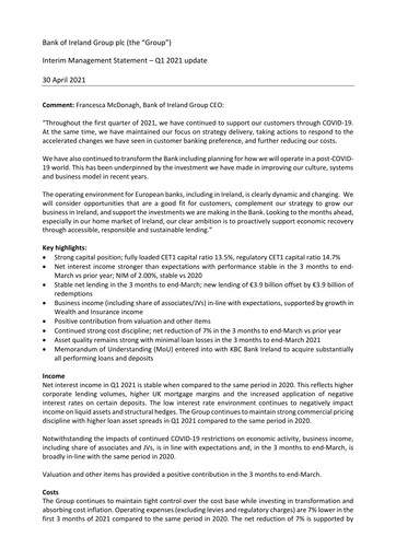 Thumbnail Bank of Ireland Group Quarterly Report 2021-q1