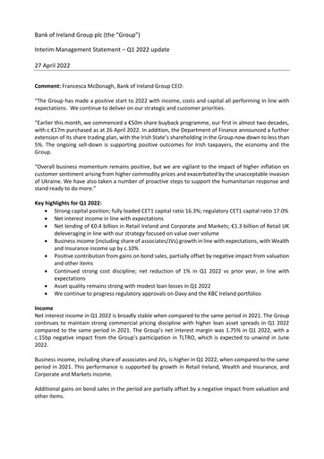 Thumbnail Bank of Ireland Group Quarterly Report 2022-q1