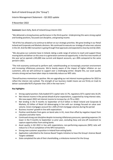 Thumbnail Bank of Ireland Group Quarterly Report 2022-q3