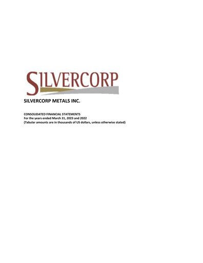 Thumbnail Silvercorp Metals
 Financial Statement fy2023
