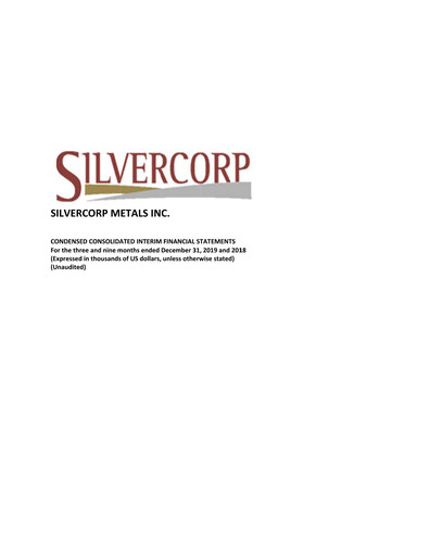 Thumbnail Silvercorp Metals
 Quarterly Report fy2020-q3