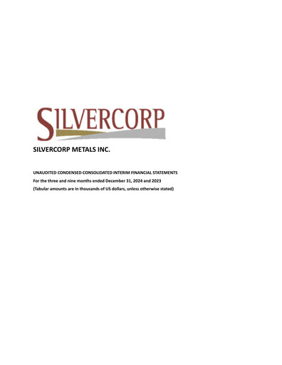 Thumbnail Silvercorp Metals
 Quarterly Report fy2025-q3