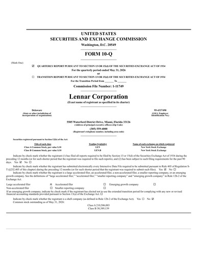 Thumbnail Lennar Quarterly Report 2026-q2