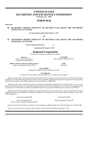 Miniature Seaboard Corporation Rapport trimestriel 2011-q3