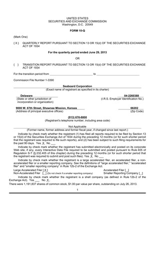 Miniature Seaboard Corporation Rapport trimestriel 2013-q2