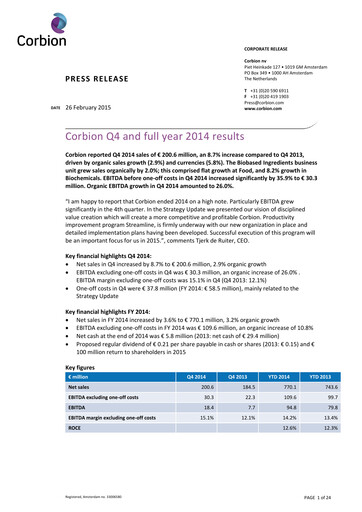 Thumbnail Corbion Financial Statement 2014