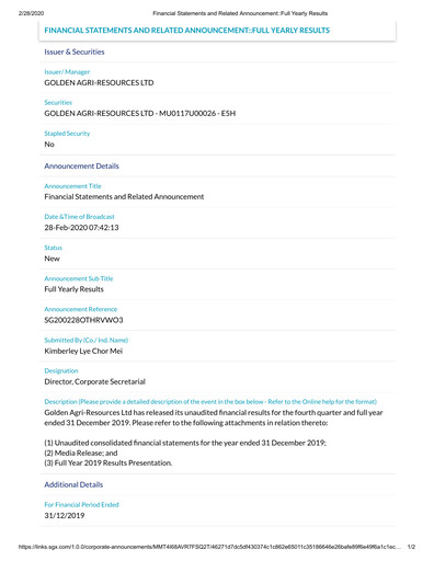 Thumbnail Golden Agri-Resources Financial Statement 2019