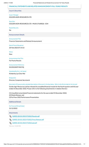 Thumbnail Golden Agri-Resources Financial Statement 2022