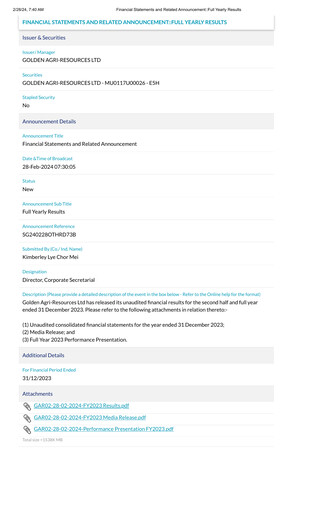 Thumbnail Golden Agri-Resources Financial Statement 2023