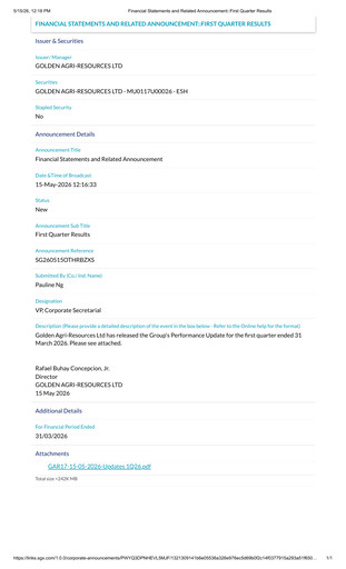 Thumbnail Golden Agri-Resources Quarterly Report 2026-q1