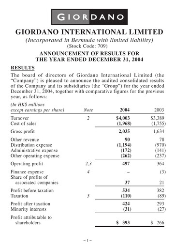 Miniature Giordano Rapport financier 2004