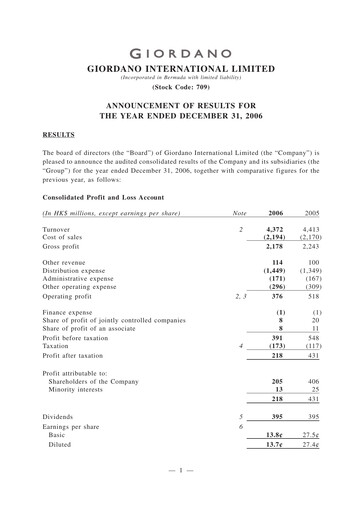 Miniature Giordano Rapport financier 2006