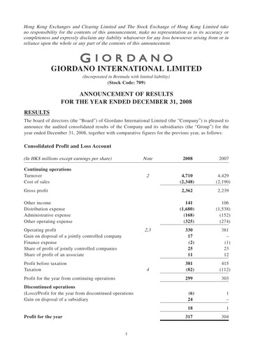 Miniature Giordano Rapport financier 2008