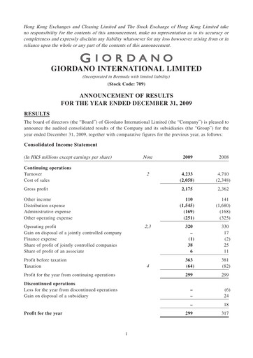 Miniature Giordano Rapport financier 2009