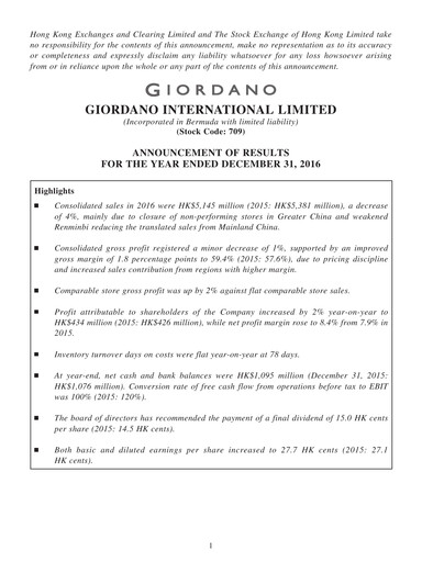 Miniature Giordano Rapport financier 2016