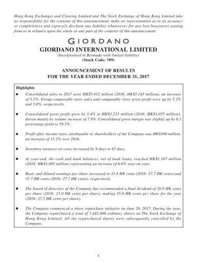 Miniature Giordano Rapport financier 2017