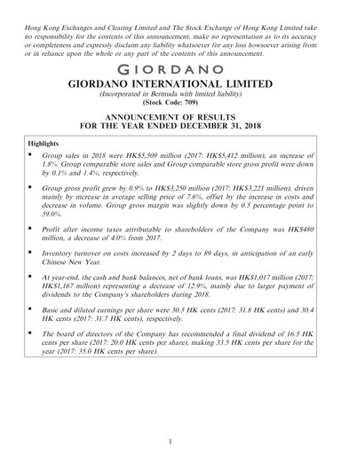 Miniature Giordano Rapport financier 2018
