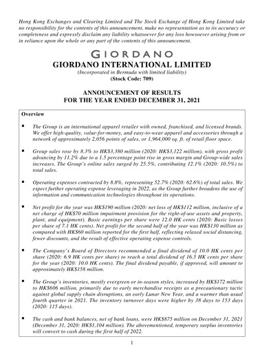 Miniature Giordano Rapport financier 2021