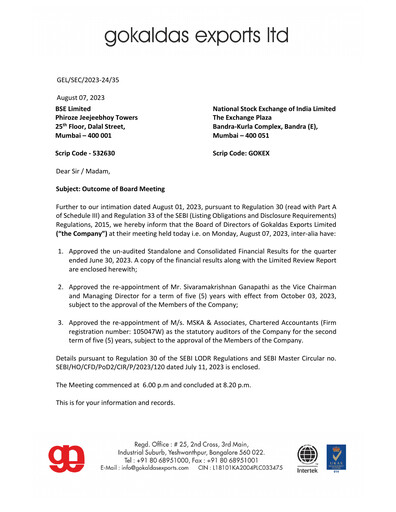 Thumbnail Gokaldas Exports Quarterly Report 2023-q1