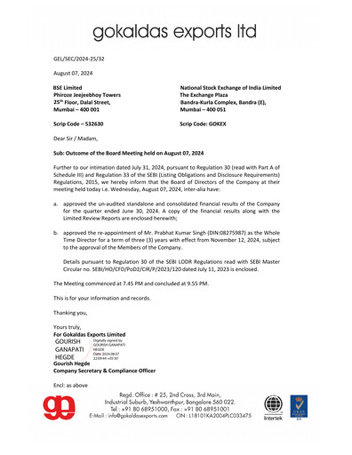 Thumbnail Gokaldas Exports Quarterly Report 2024-q1