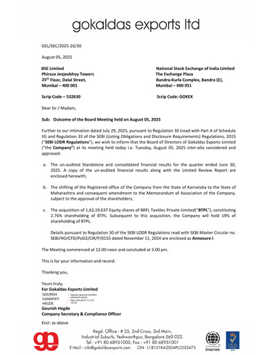 Thumbnail Gokaldas Exports Quarterly Report 2025-q1