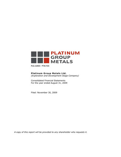 Thumbnail Platinum Group Metals
 Financial Statement fy2009