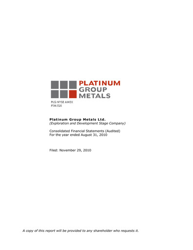 Thumbnail Platinum Group Metals
 Financial Statement fy2010