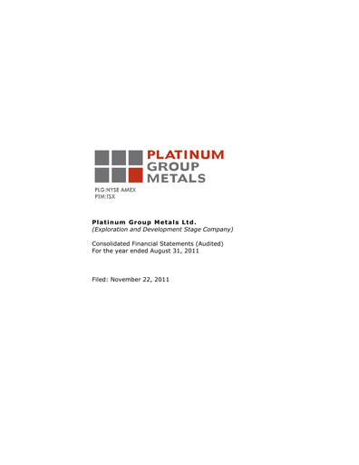 Thumbnail Platinum Group Metals
 Financial Statement fy2011