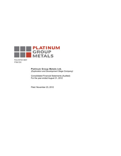Thumbnail Platinum Group Metals
 Financial Statement fy2012