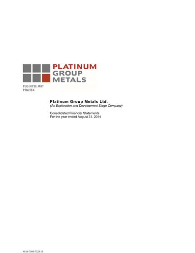 Thumbnail Platinum Group Metals
 Financial Statement fy2014