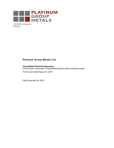 Thumbnail Platinum Group Metals
 Financial Statement fy2018