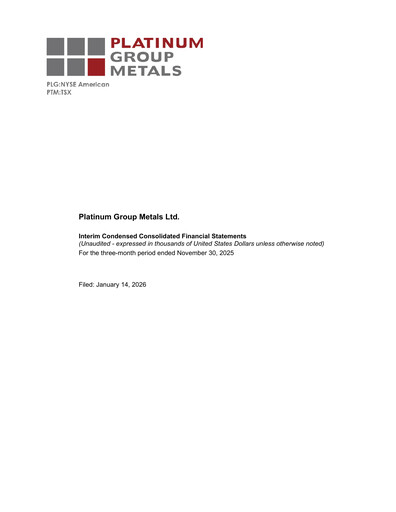 Thumbnail Platinum Group Metals
 Quarterly Report fy2026-q1