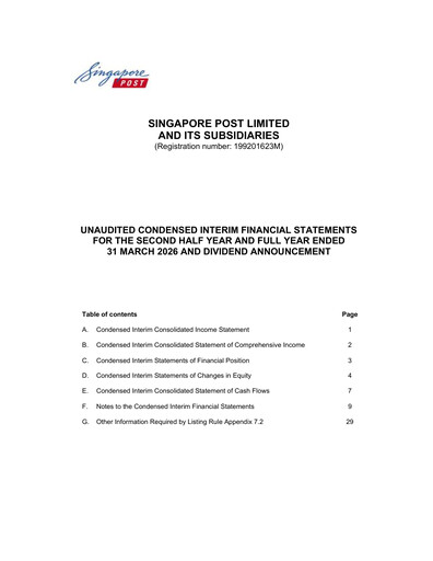 Thumbnail Singapore Post Financial Statement 2025-2026