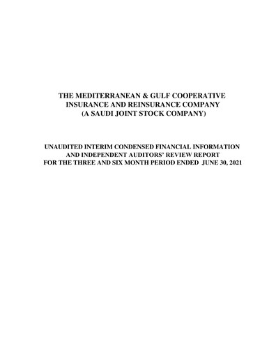Thumbnail Medgulf (The Mediterranean and Gulf Cooperative Insurance and Reinsurance Company) Quarterly Report 2021-q2